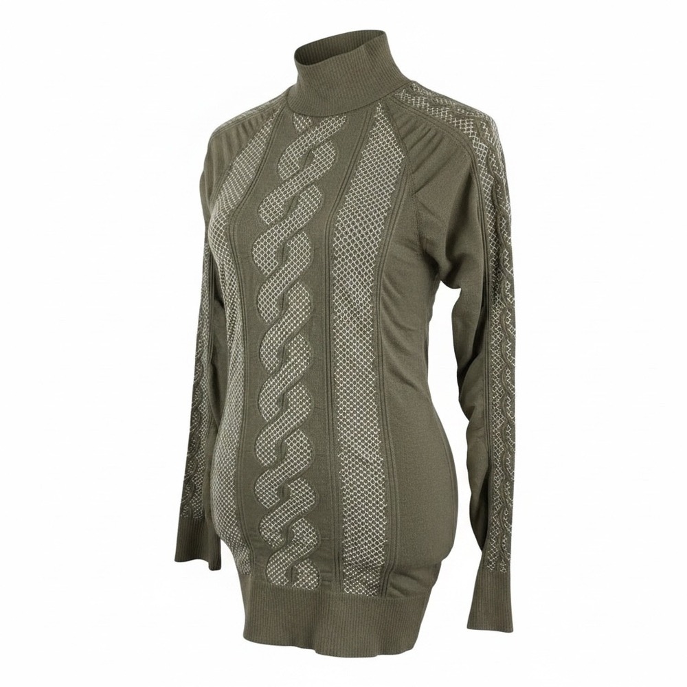 ATHLETA Green White Textured Mock Neck Stretch Activewear Shirt Womens sz Medium